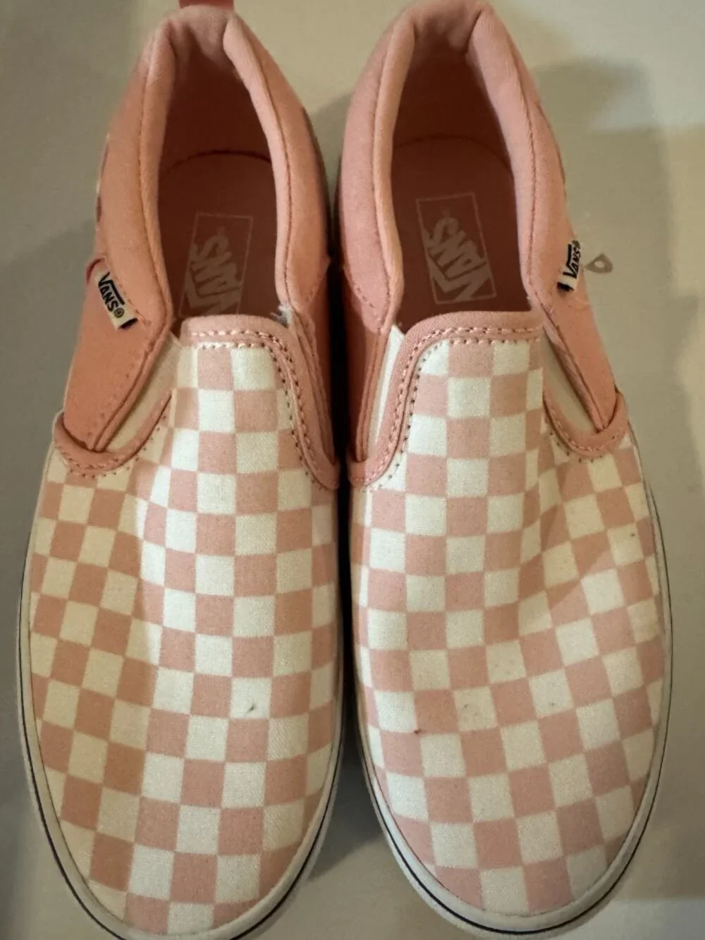 Vans Girls' Missy Pink/White Checkerboard Pattern Slip-Ons, Girls' 4, Never Worn - Picture 8 of 8